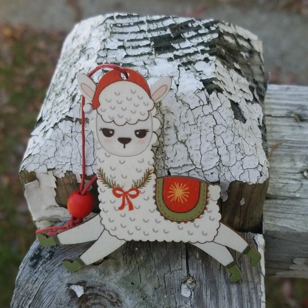 Laser cut wood Christmas llama ornament